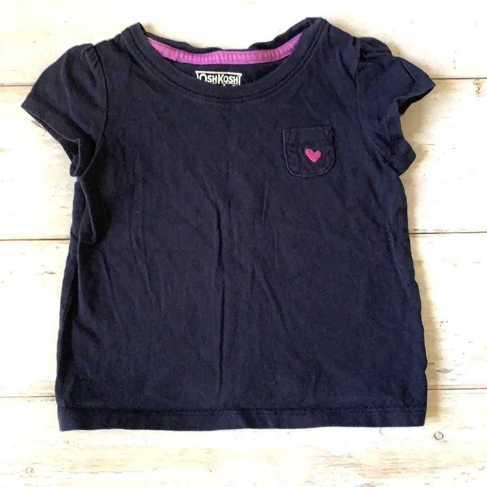 OshKosh Baby Girl 12m Navy Blue Pocket Tee Purple Heart 100% Cotton